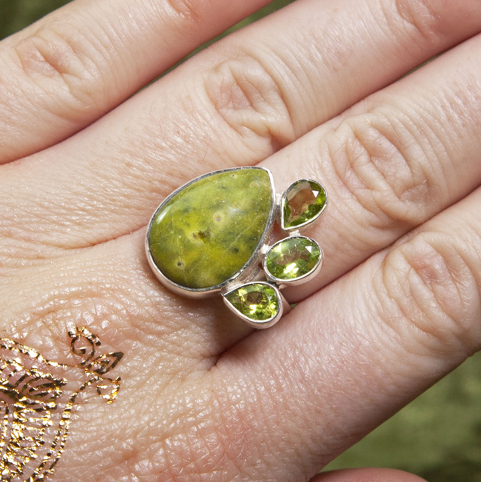 Gemstone Sale: Atlantisite and Peridot Adjustable Ring