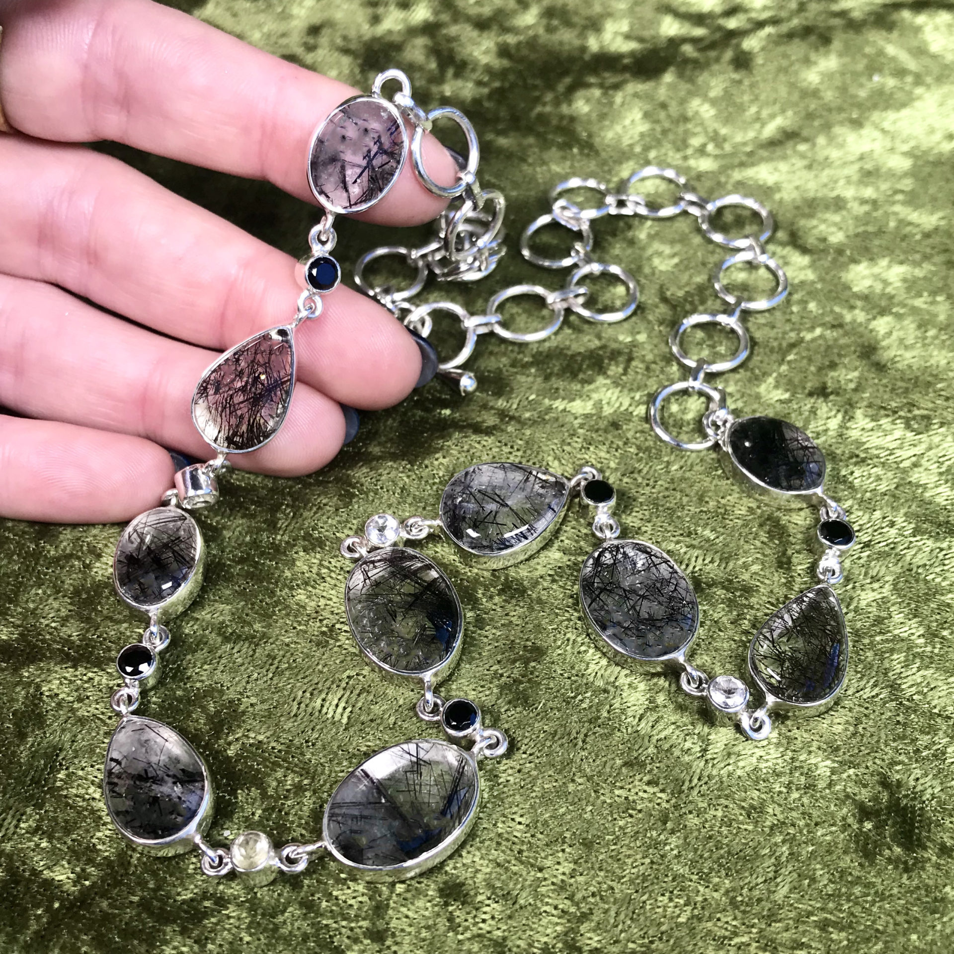 Gemstone Sale: Tourmalinated Quartz and Black Onyx Necklace