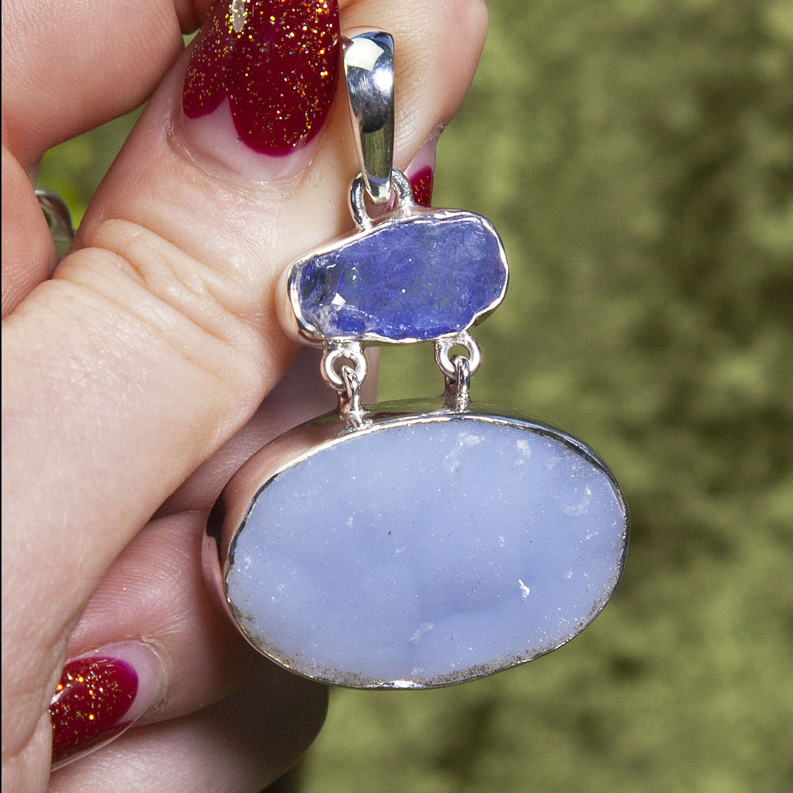 Gemstone Sale: Blue Chalcedony Pendants with Blue Tanzanite