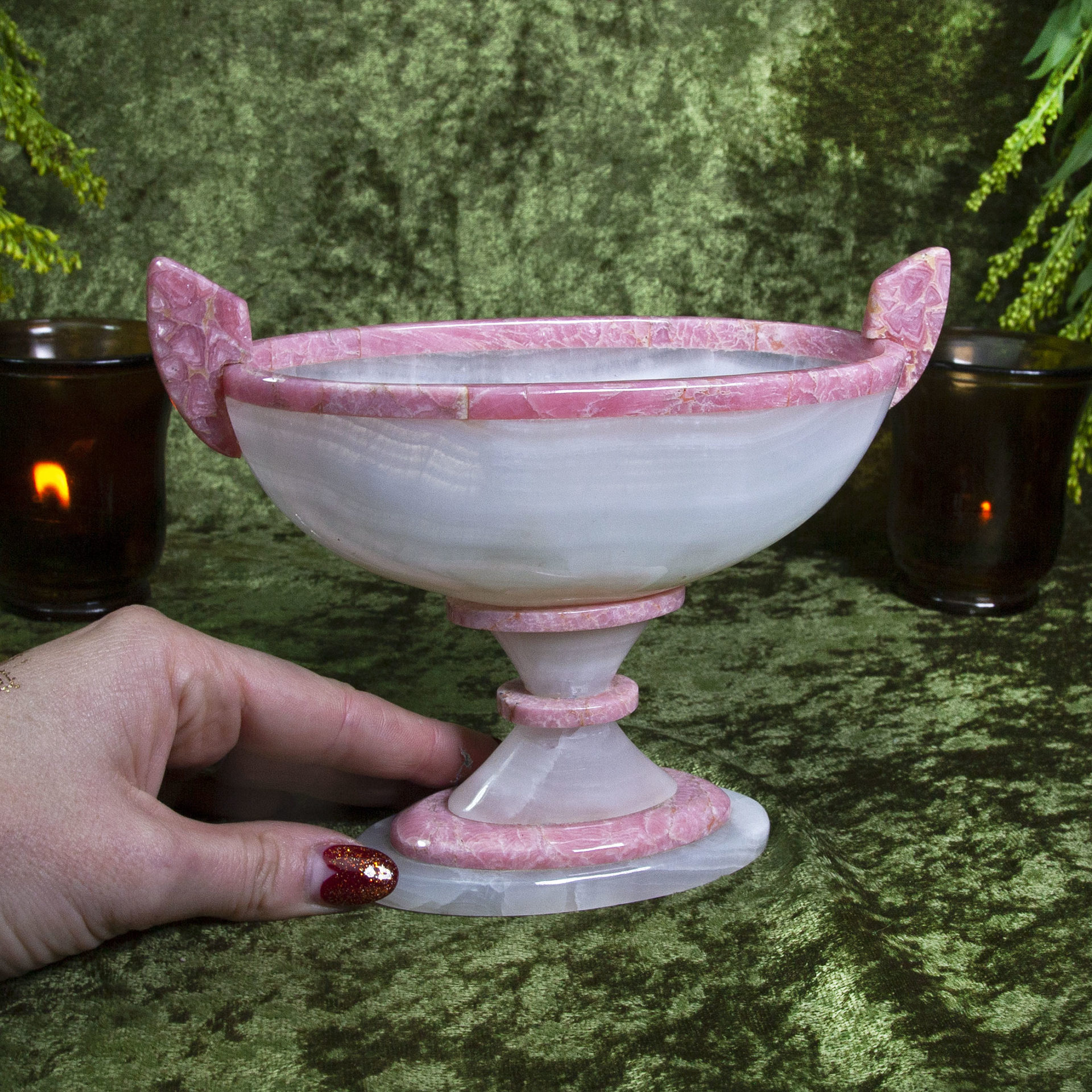 Gemstone Sale: White Onyx with Rhodochrosite Bowl