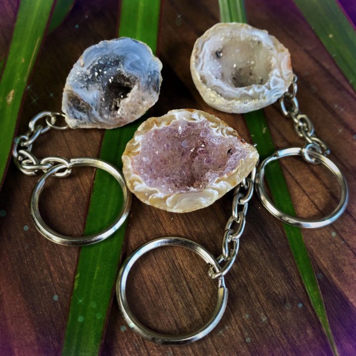 Agate Quartz Ocho Geode Keychains