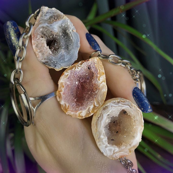 Agate Quartz Ocho Geode Keychains