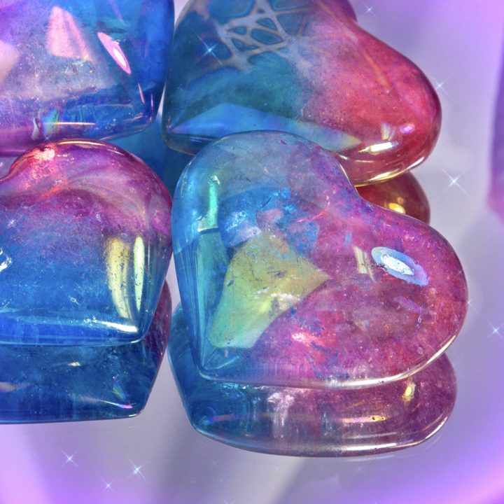 Pink and Blue Aura Quartz Hearts