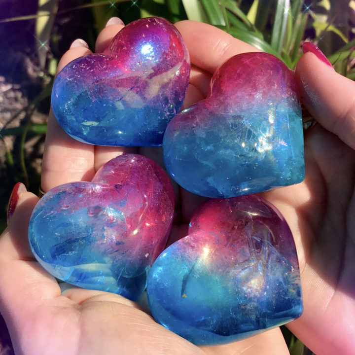 Pink and Blue Aura Quartz Hearts