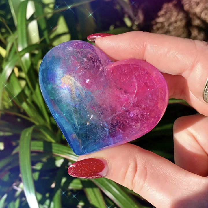 Pink and Blue Aura Quartz Hearts