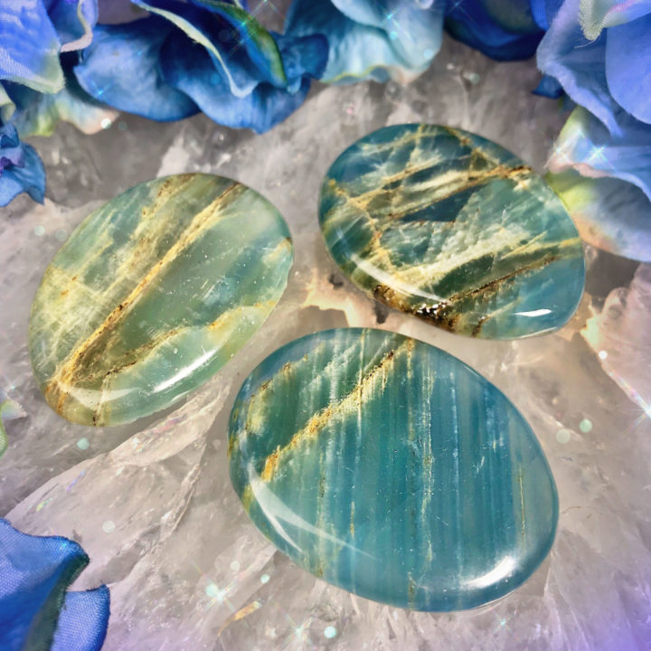 Peaceful Ascension Lemurian Blue Calcite Palm Stones