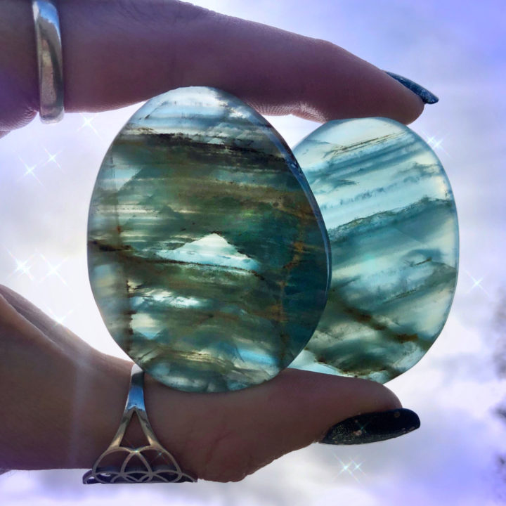 Peaceful Ascension Lemurian Blue Calcite Palm Stones