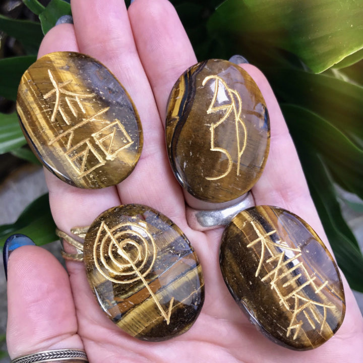 Tigers Eye Reiki Palm Stone Set