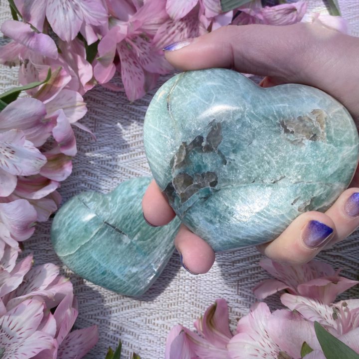 Amazonite and Smoky Quartz Hearts