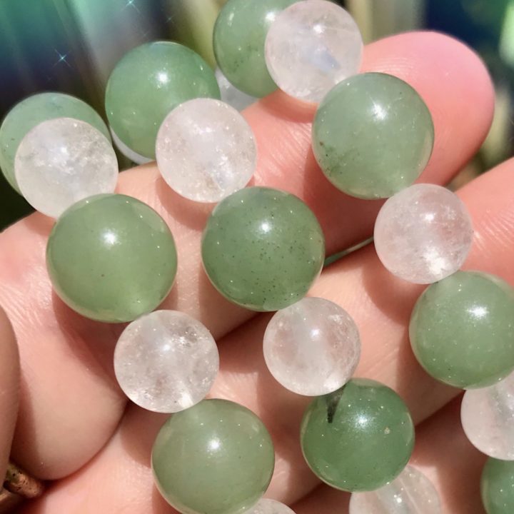 Green Aventurine and Quartz Skull Bracelets