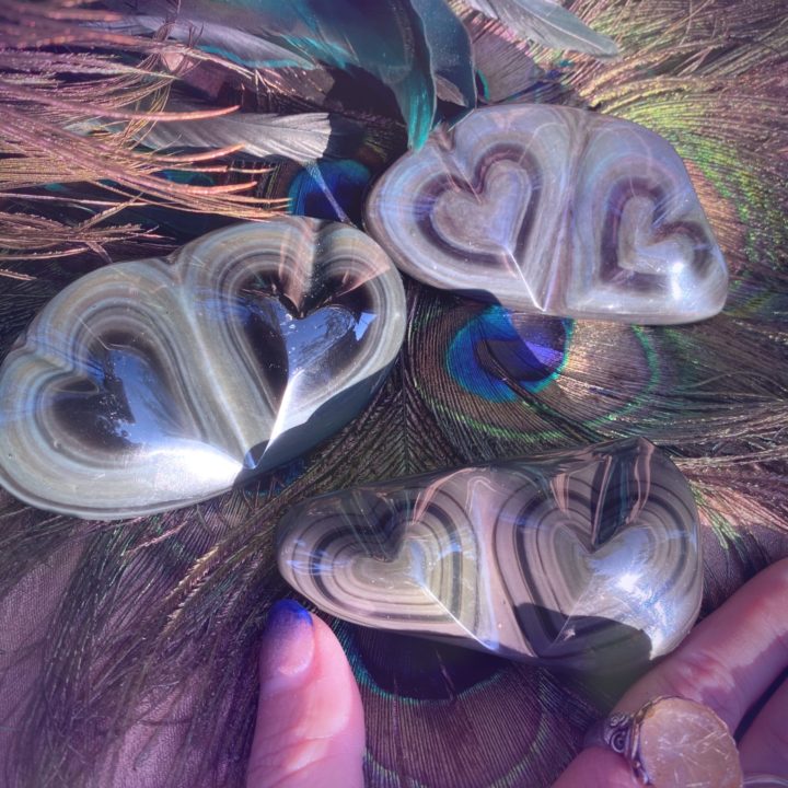 Rainbow Obsidian Double Hearts