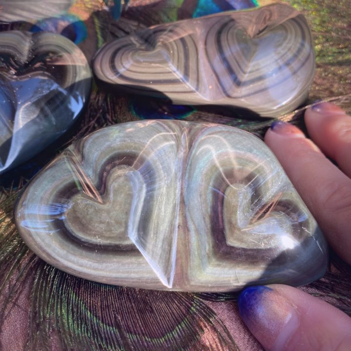 Rainbow Obsidian Double Hearts