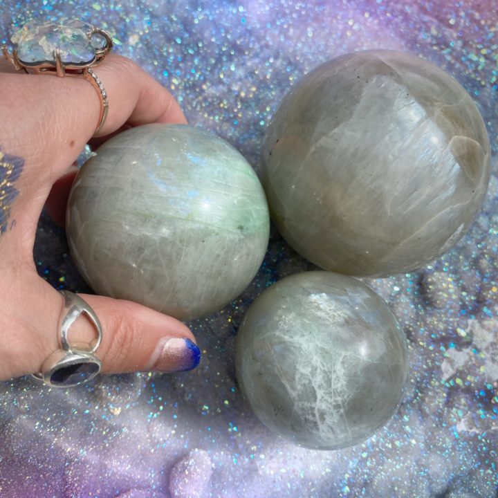 Moonstone and Garnierite Soul Path Spheres