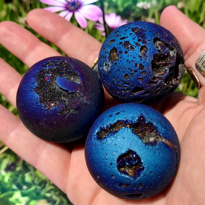 Titanium Aura Quartz Geode Galaxy Spheres