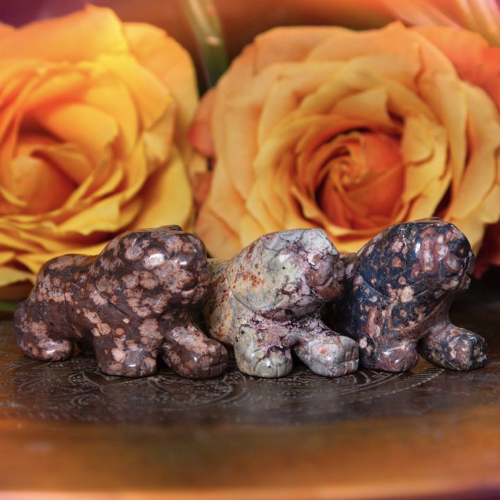 Leopardskin Jasper Lion Carvings