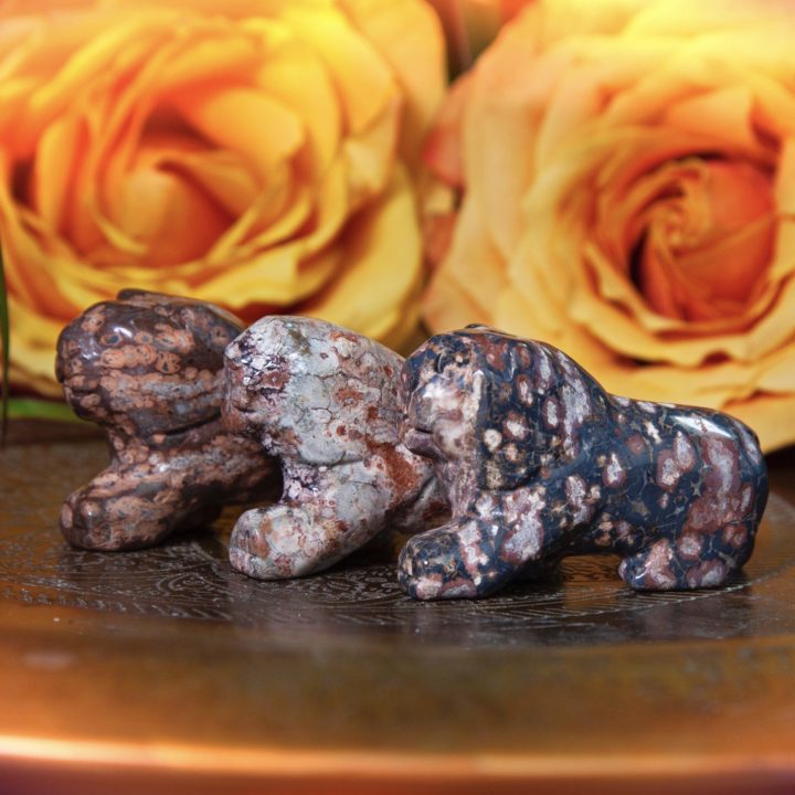 Leopardskin Jasper Lion Carvings