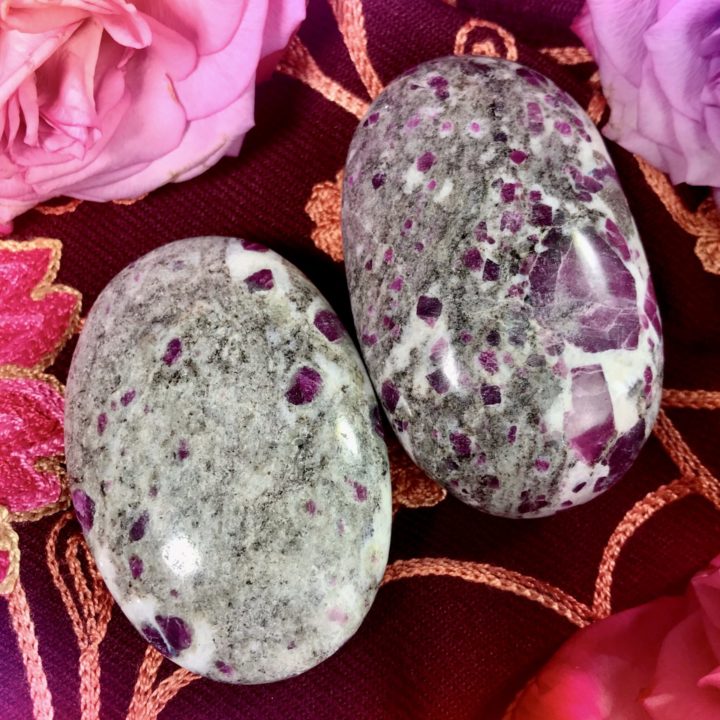 Ruby in Biotite and Moonstone Matrix Palm Stones