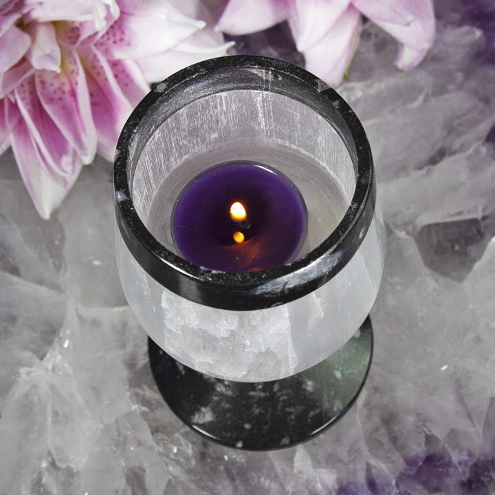 Ancient Wisdom Selenite and Orthoceras Tea Light Holders