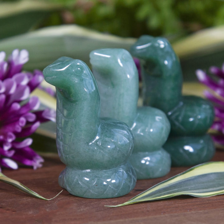 Green Aventurine Snake Carvings