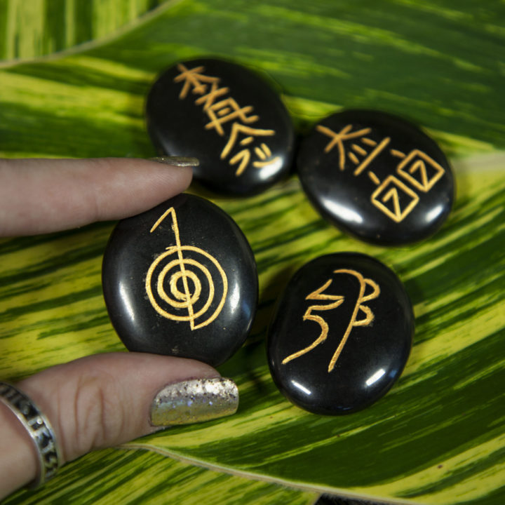 Black Agate Reiki Palm Stone Set