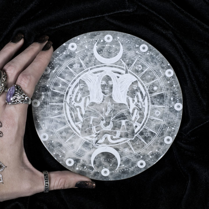 Hecates Wheel Engraved Selenite