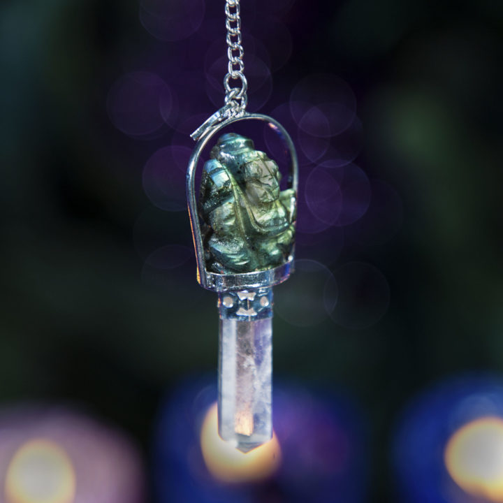 Labradorite and Clear Quartz Ganesha Pendulums