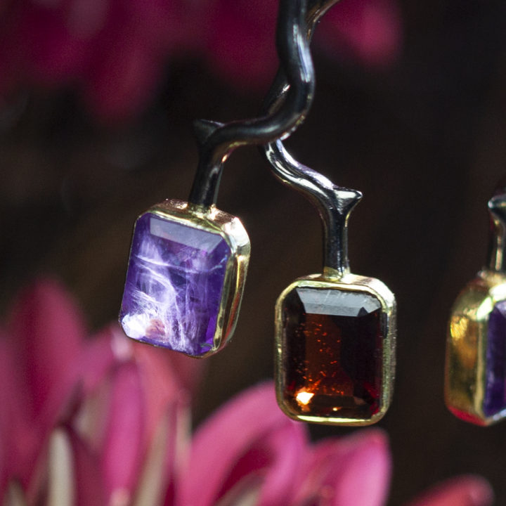 Amethyst and Garnet Thorn Earrings