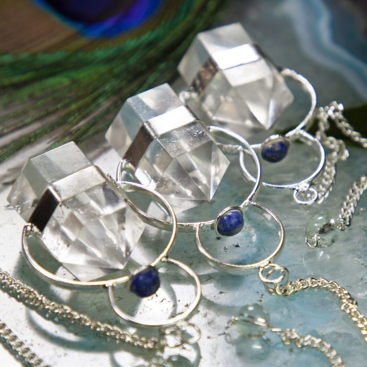 Double Terminated Clear Quartz and Lapis Pendulums