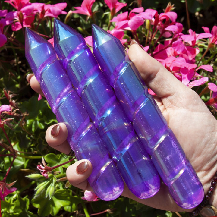 Purple Aura Selenite Sahasrara Wands