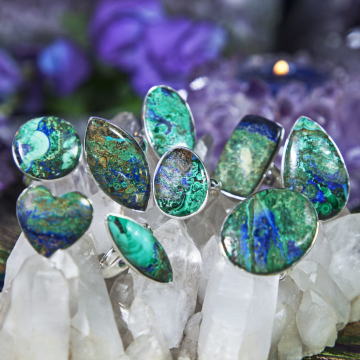 Priestess Power Azurite and Malachite Rings