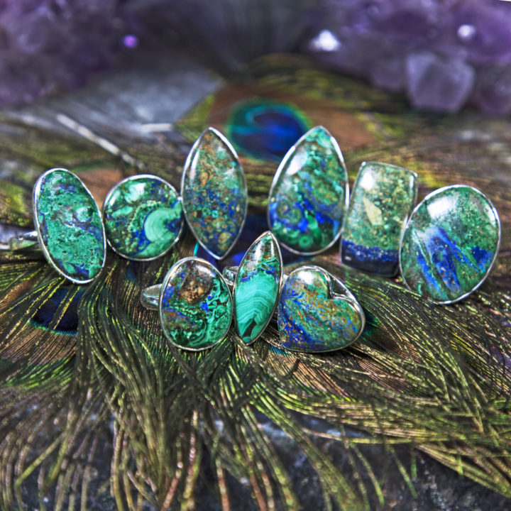 Priestess Power Azurite and Malachite Rings