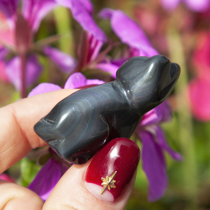 Rainbow Obsidian Cat Carvings