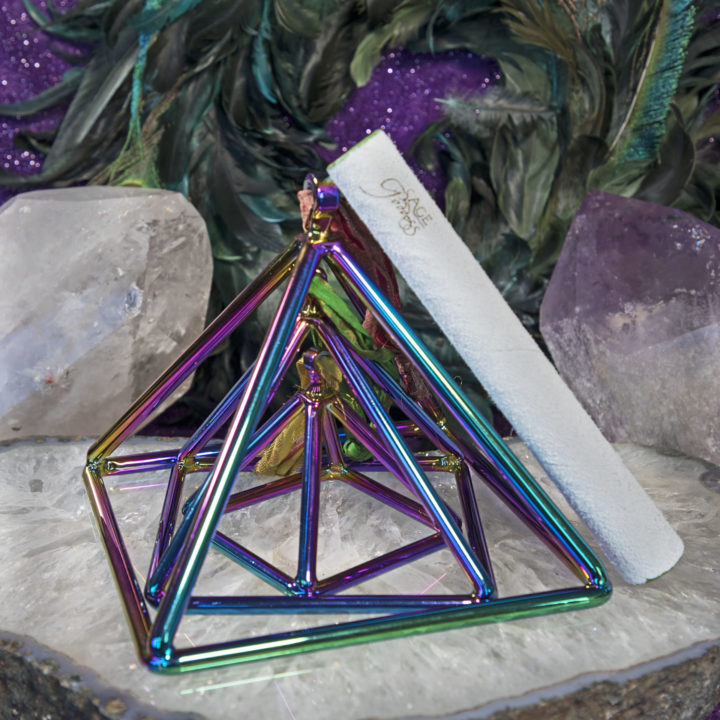 Titanium Aura Quartz Singing Pyramids with Mallet