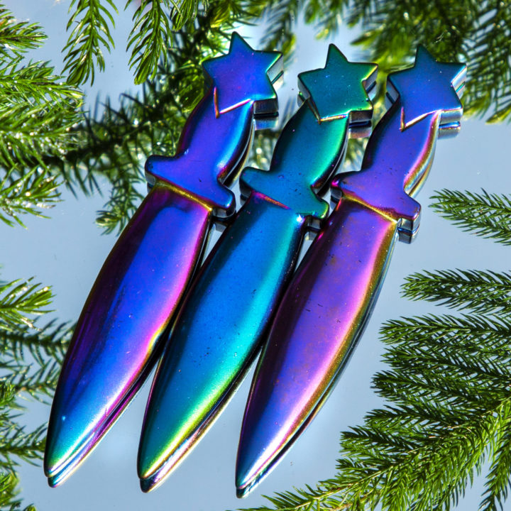 Titanium Aura Black Obsidian Athame