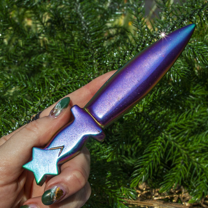 Titanium Aura Black Obsidian Athame