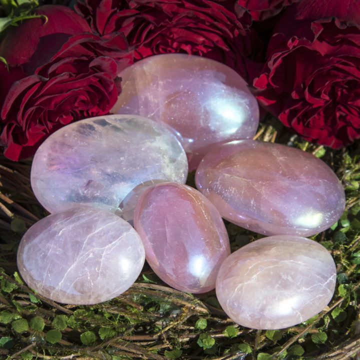 Angel Aura Rose Quartz Palm Stone