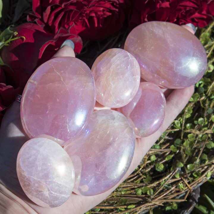 Angel Aura Rose Quartz Palm Stone