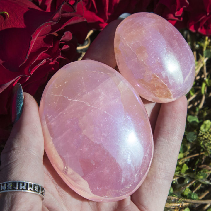 Angel Aura Rose Quartz Palm Stone