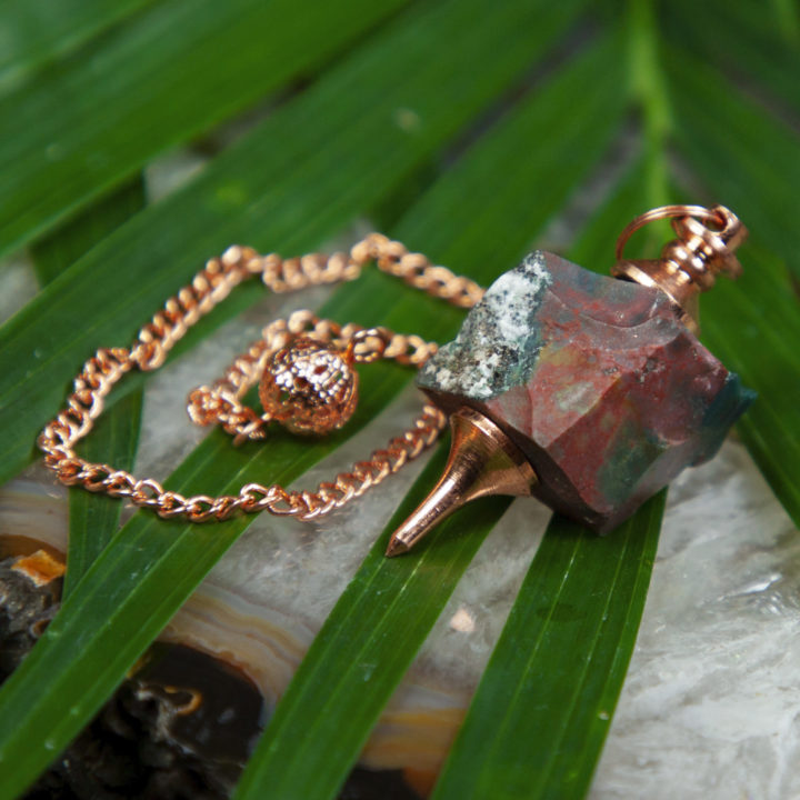 Natural Bloodstone and Copper Pendulum