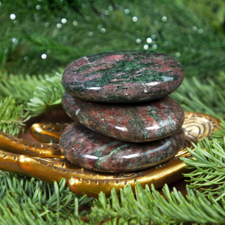 Red Andradite Garnet with Epidote Palm Stone