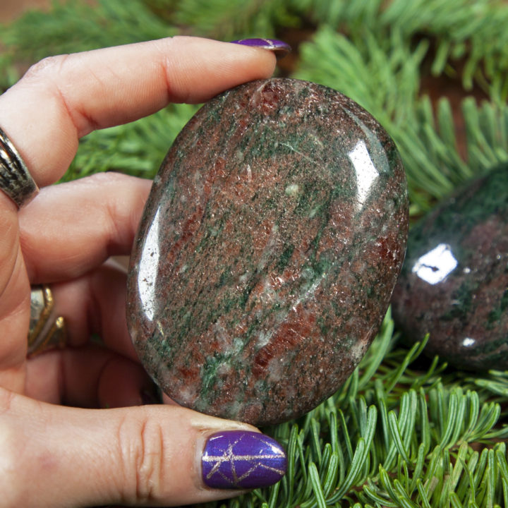 Red Andradite Garnet with Epidote Palm Stone