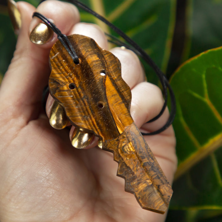 Tigers Eye Key of Wisdom Pendant