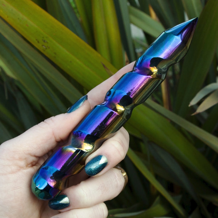 Titanium Aura Selenite Rainbow Wand