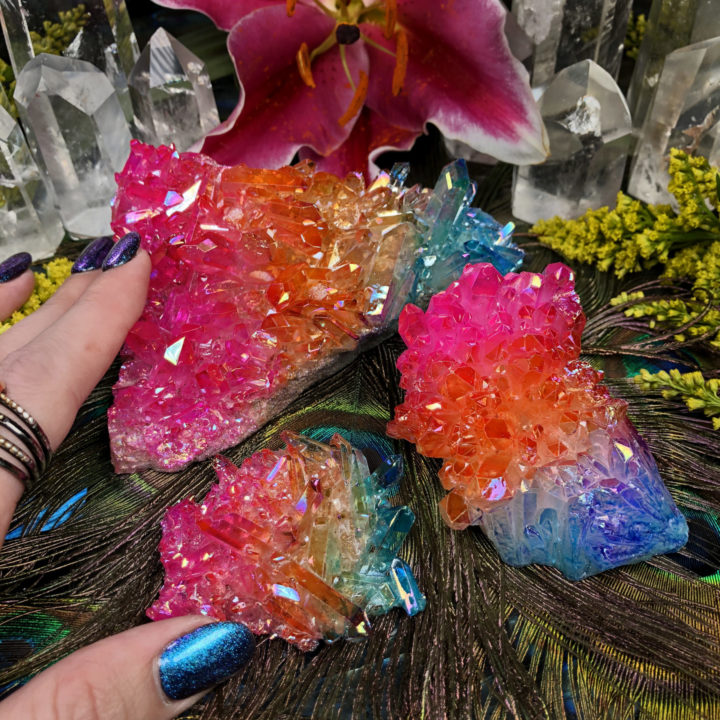 Rainbow Aura Quartz Cluster