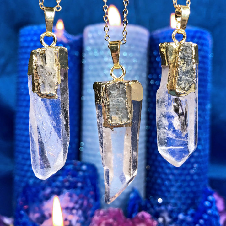 Ultra Alignment Clear Quartz and Kyanite Pendant