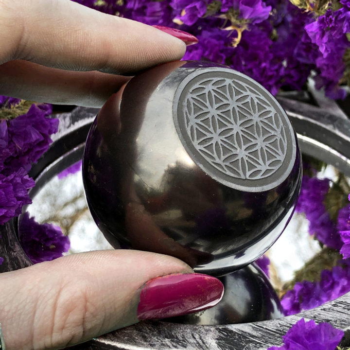 Shungite Flower of Life Engraved Sphere