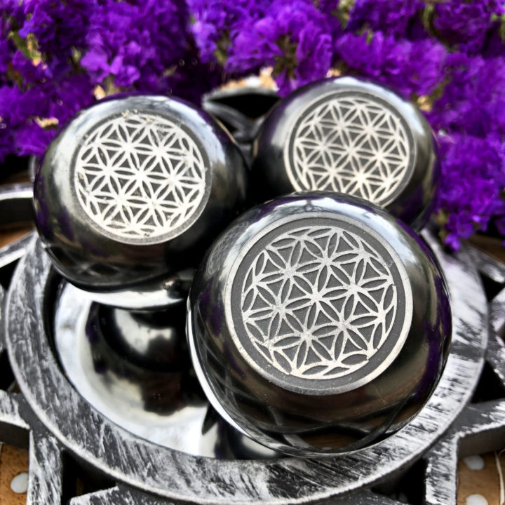 Shungite Flower of Life Engraved Sphere