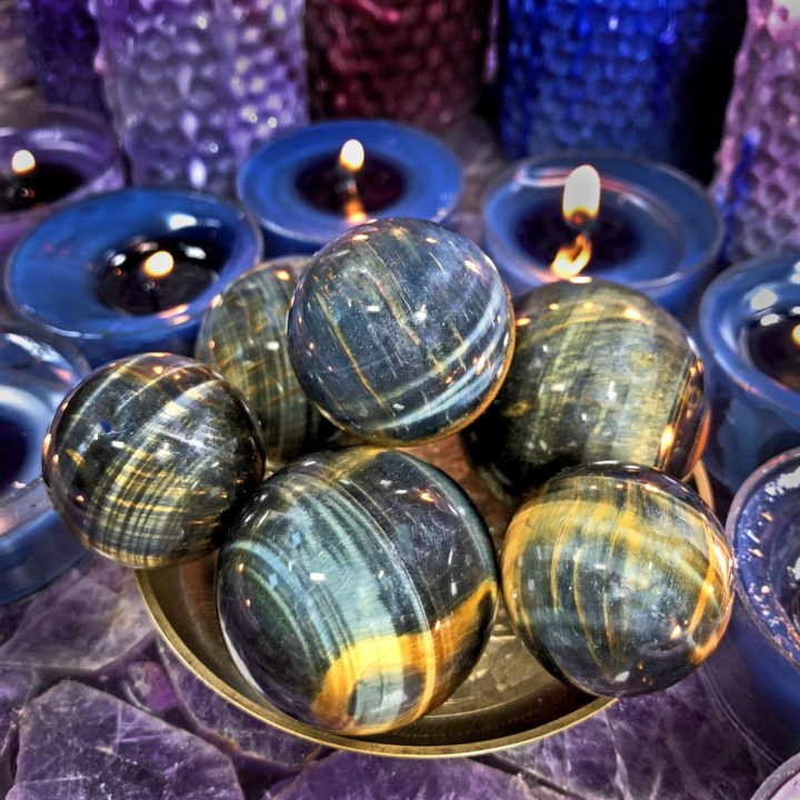 Blue Tigers Eye Wise Priestess Sphere