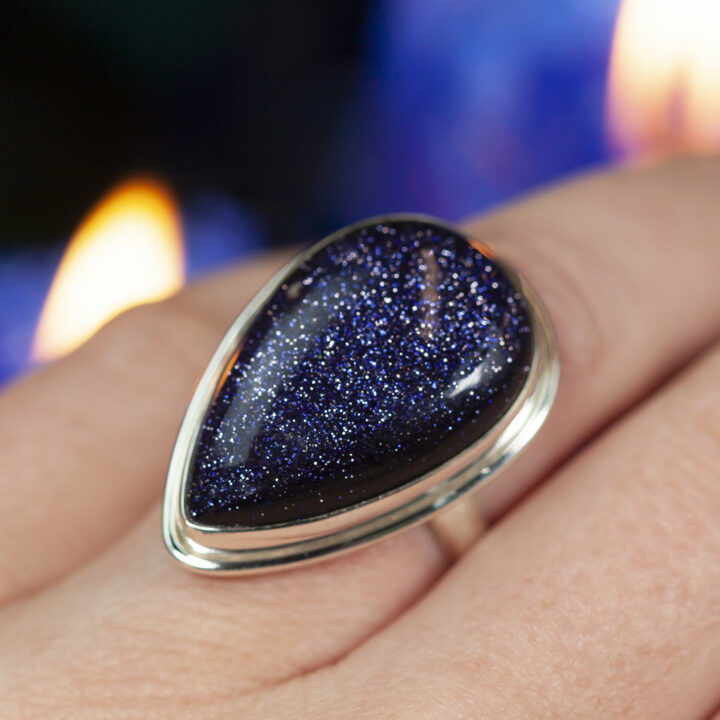 Blue Goldstone Starry Night Ring