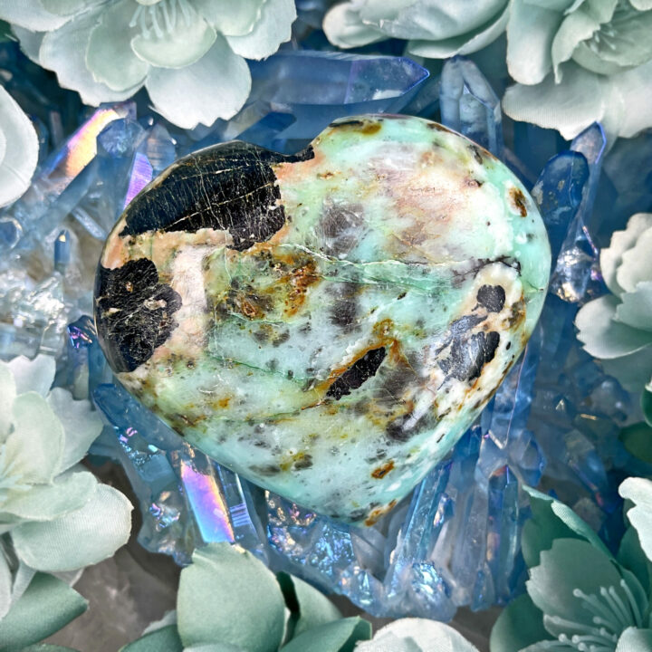 Chrysocolla in Black Tourmaline Heart